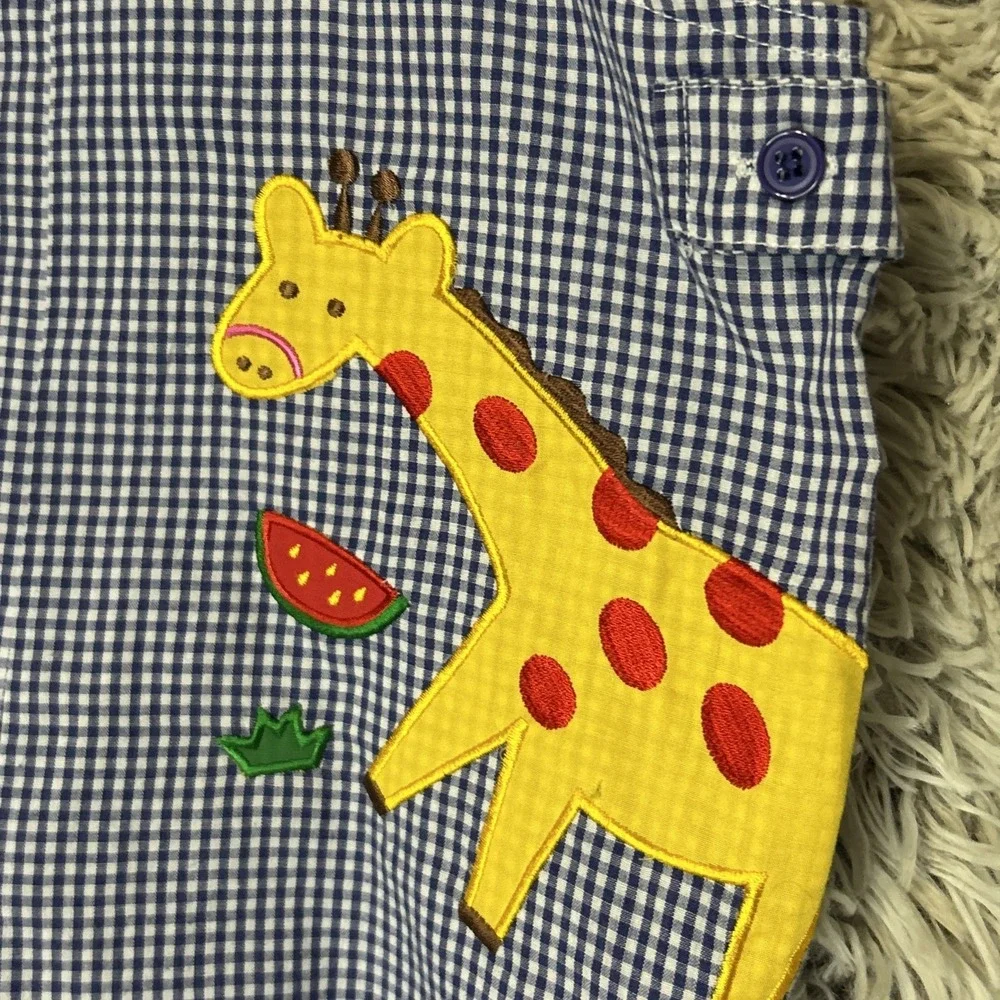 Vintage Navy White Gingham Plaid Alligator Giraffe Watermelon 2 Piece‎ Outfit
